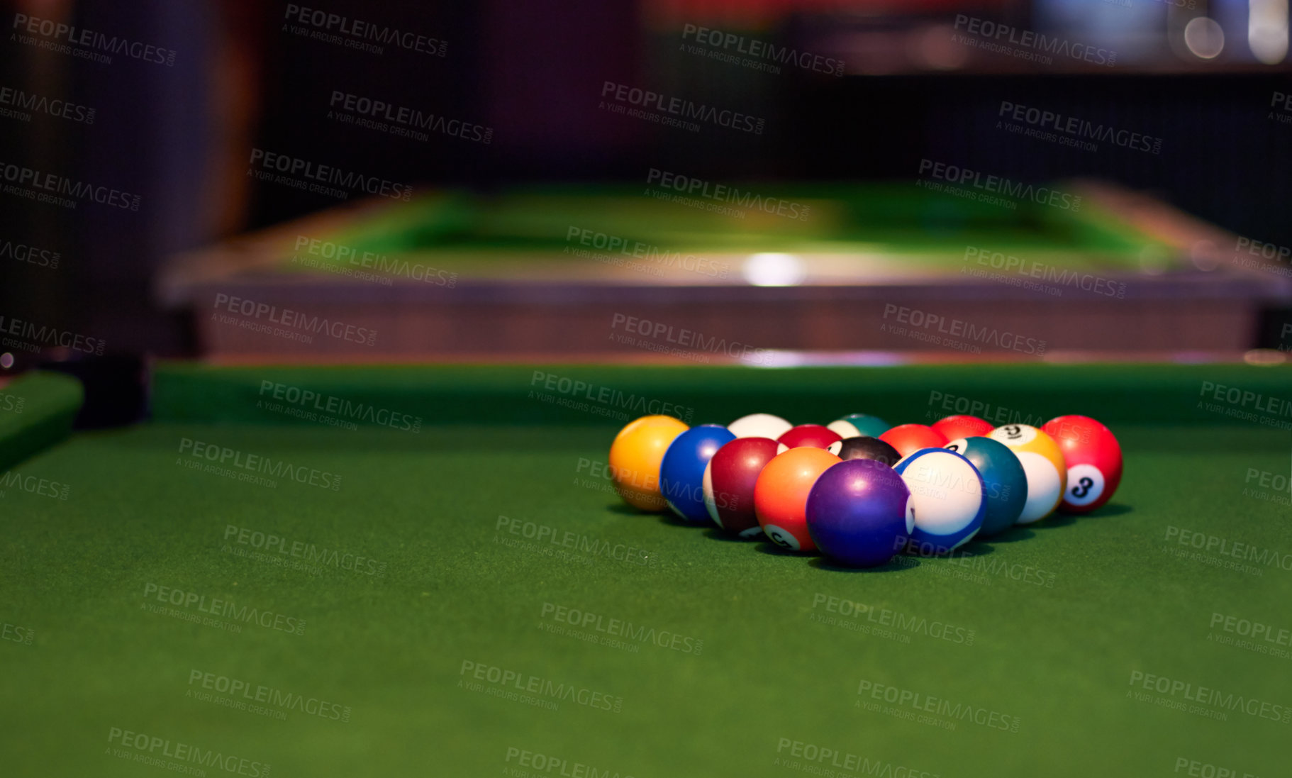 Buy stock photo Cropped shot a pool table just before a game