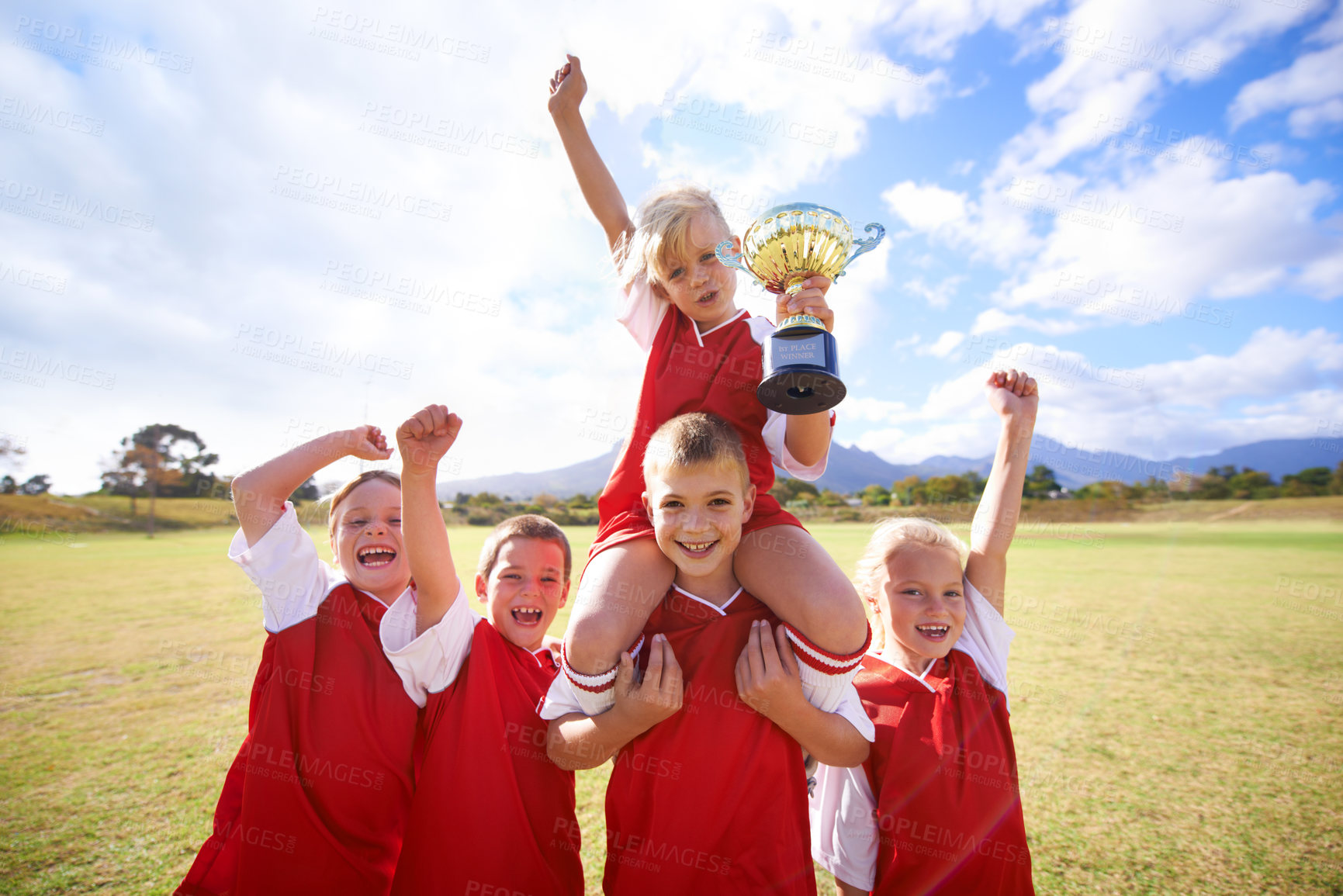 Buy stock photo Shot of a children's soccer team