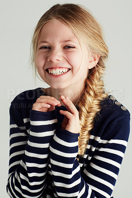 Buy stock photo Portrait of a cute girl giving you a huge smile