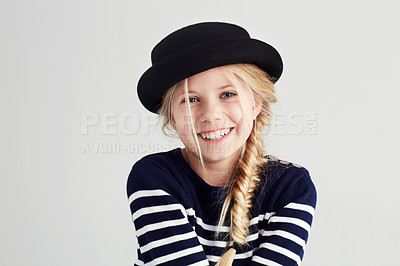 Buy stock photo Portrait of a cute girl giving you a toothy smile