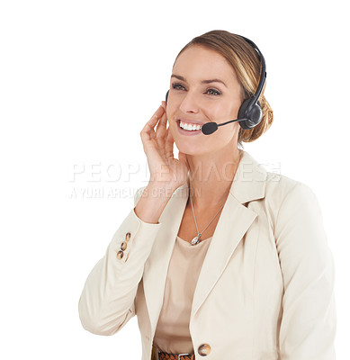 Buy stock photo An attractive customer support representative taking a call
