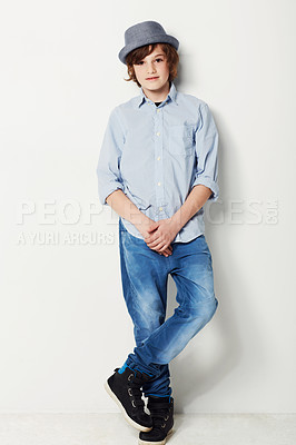 Buy stock photo Studio shot of a young preteen boy in casual wear