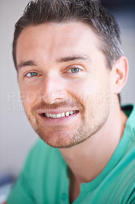 Buy stock photo Portrait, smile and man with business, startup and Canada with employee, entrepreneur and confident guy. Face, person and worker with happiness, company and professional with finance adviser