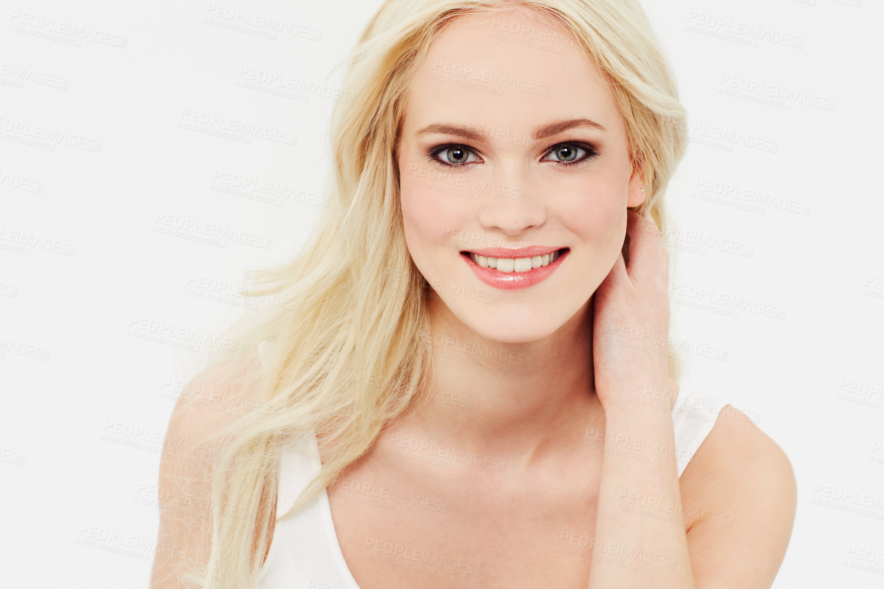 Buy stock photo Portrait of a beautiful smiling blonde