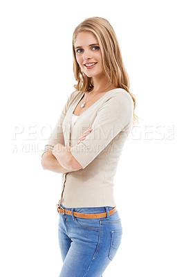 Buy stock photo Shot of an attractive young blonde woman isolated on white