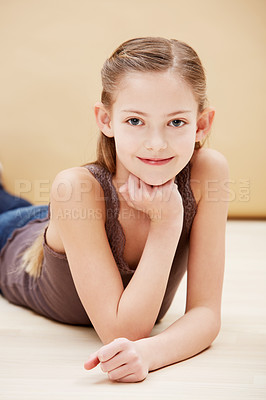 Buy stock photo Cropped portrait of a cute little girl smiling