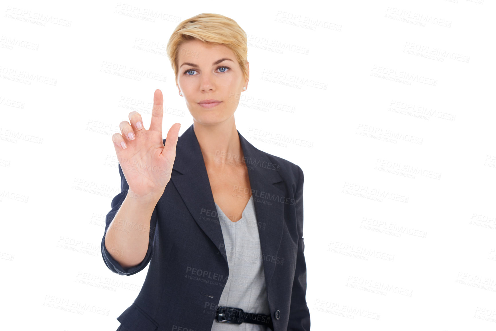 Buy stock photo A young businesswoman using a digital interface