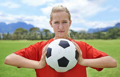 Buy stock photo Portrait of a determined young female soccer player