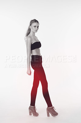 Buy stock photo Full length shot of a gorgeous young woman standing in the studio