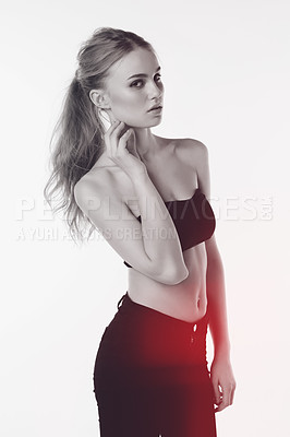 Buy stock photo Cropped shot of a gorgeous young woman in the studio