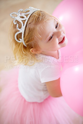 Buy stock photo A little girl dressed up like a princess at her birthday party