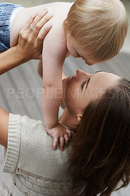 Buy stock photo Baby, woman and playing outdoor for development with nurture, relationship and bonding for happiness. Family, child or toddler and mother with early childhood, parenting and love at park in nature