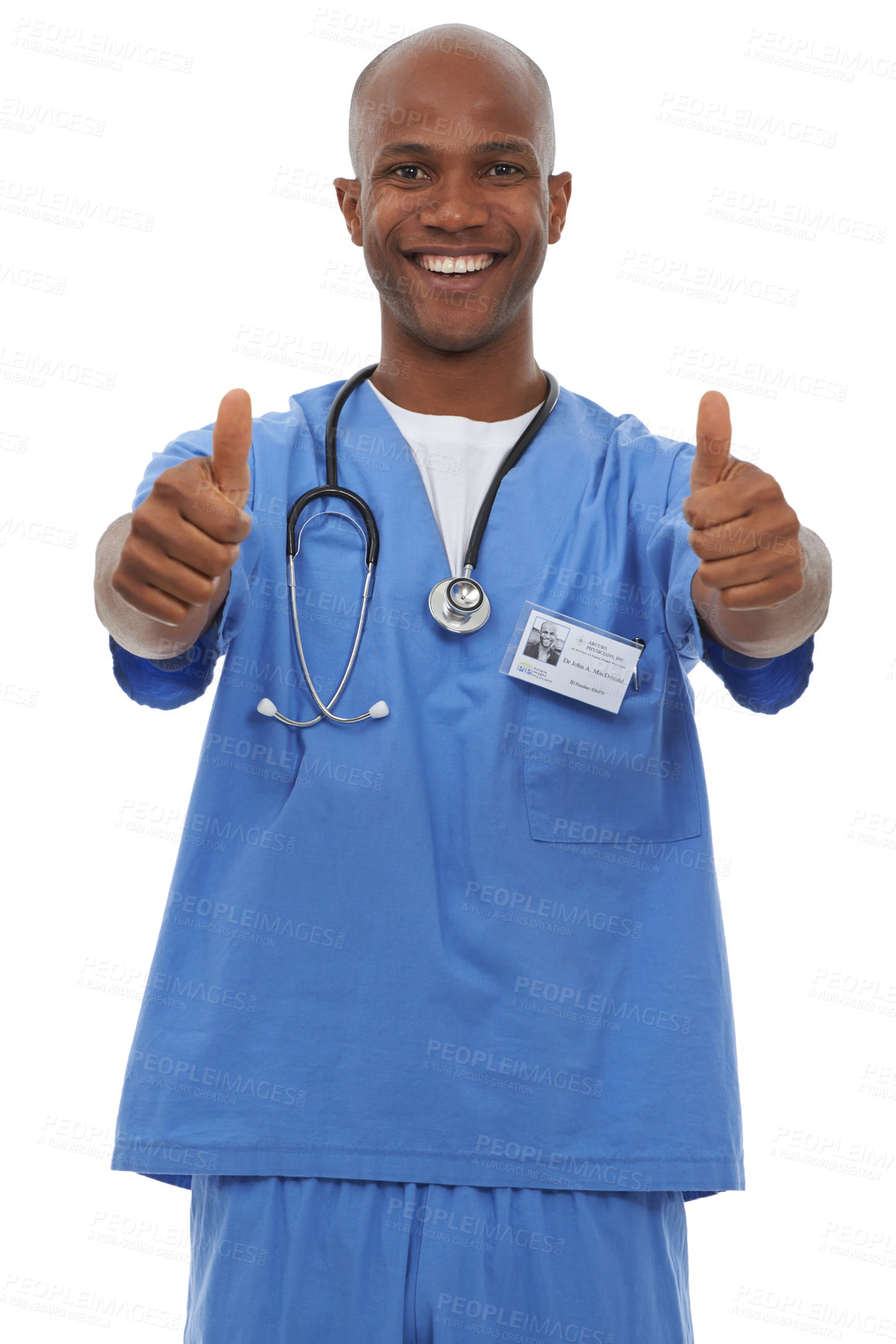 Buy stock photo Studio shot of a young african doctor showing thumbs up