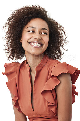 Buy stock photo Studio shot of a cute young african american woman looking away and smiling