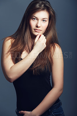 Buy stock photo Studio shot of a beautiful young woman with long hair