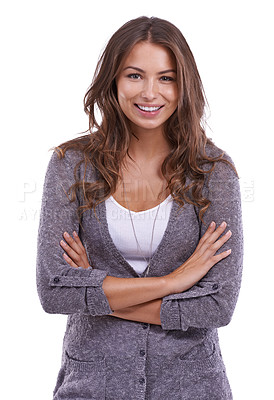 Buy stock photo Studio portrait of a beautiful young woman isolated on white