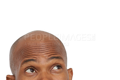 Buy stock photo A cropped image of an African-American man looking up at copyspace