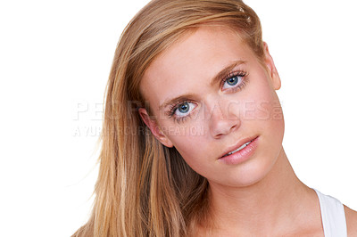 Buy stock photo Closeup portrait of a beautiful young woman