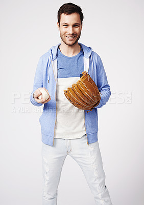 Buy stock photo Portrait of a young man in baseball clothing