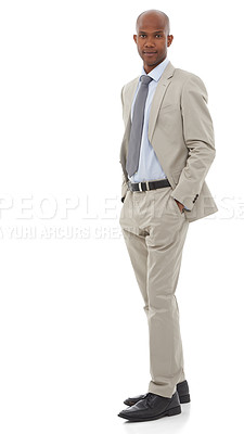 Buy stock photo Corporate, lawyer and portrait of black man with business, confidence or consultant with pride in white background. Legal, advisor and professional businessman with formal, suit and tie for work