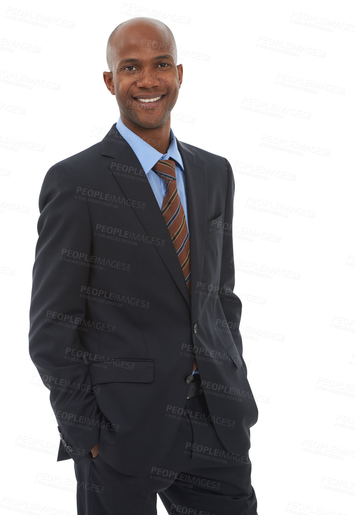 Buy stock photo Businessman, portrait and smile in studio for confidence as attorney for corporate deal, clients or professional. Male person, face and white background or pride as entrepreneur, mockup or startup