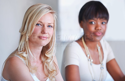 Buy stock photo Portrait, woman and smile for creative, job or career in office team for strategy. Female manager, professional and diversity with business meeting for project, planning or discussion in boardroom