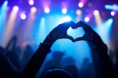 Buy stock photo Cropped shot of a crowd at a concert