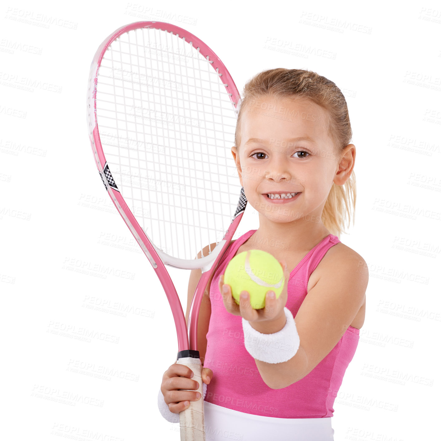 Buy stock photo Portrait of a cute little girl in tennis attire