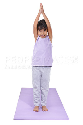 Buy stock photo Portrait of a cute little girl doing yoga
