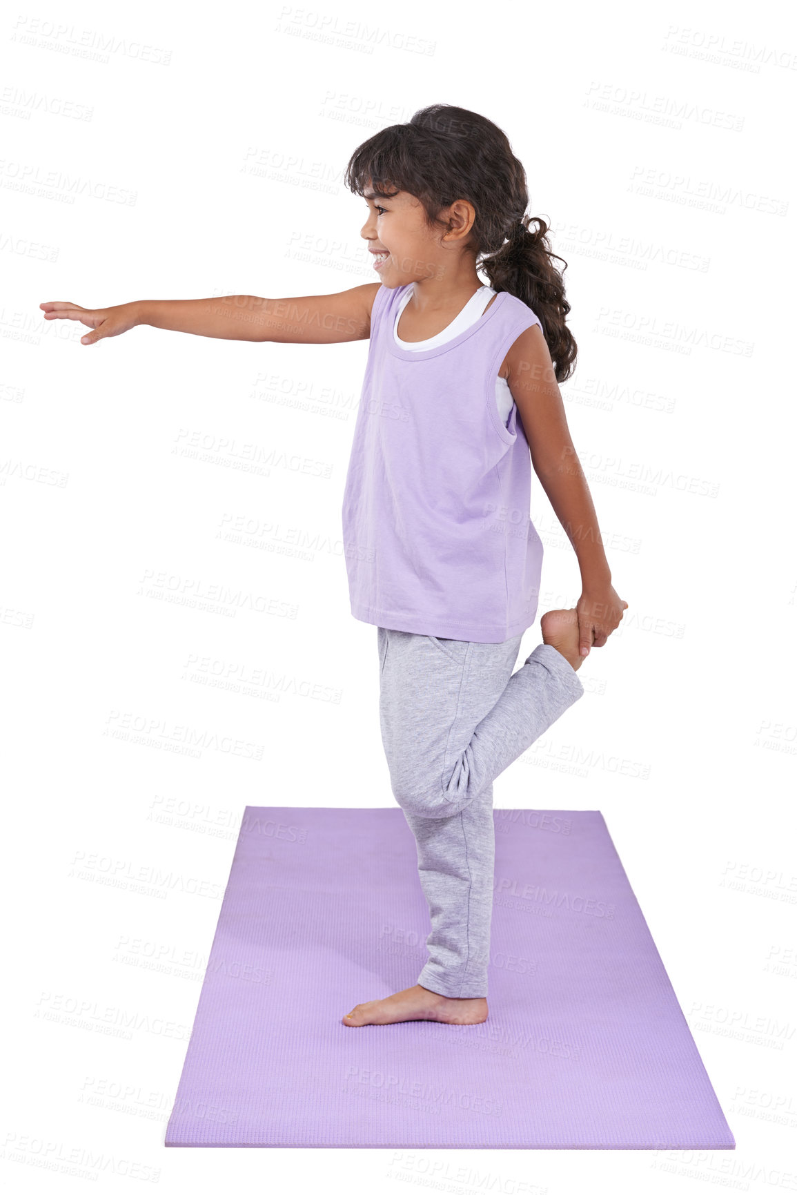 Buy stock photo An adorable little girl practicing yoga