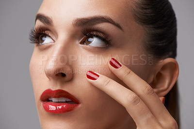 Buy stock photo Cropped view of a fashion model showcasing cosmetics trends 
