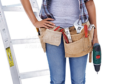 Buy stock photo Cropped shot of the midsection of a female construction worker