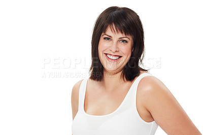 Buy stock photo Studio shot of a positive-looking young plus-size model wearing underwear isolated on white
