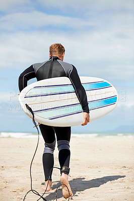 Buy stock photo A young man and his surfboard