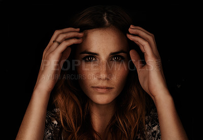 Buy stock photo A dark portrait of a young woman