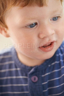 Buy stock photo Cropped view of a cute red-headed toddler