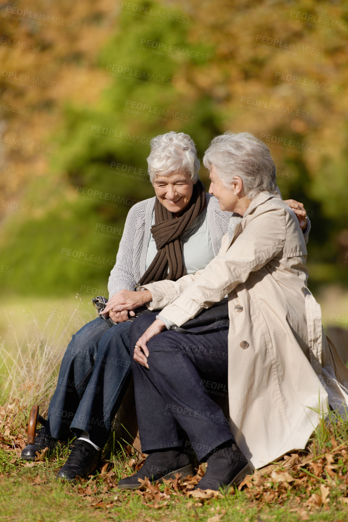 Buy stock photo Happy senior women spending time together outdoors