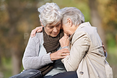Buy stock photo Cropped view of a senior woman caring for her friend
