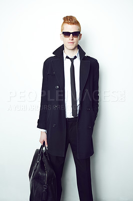 Buy stock photo Portrait, business and man with fashion, career and stylish outfit isolated against a white studio background. Face, male person and employee with formal wear, eyewear and professional with style