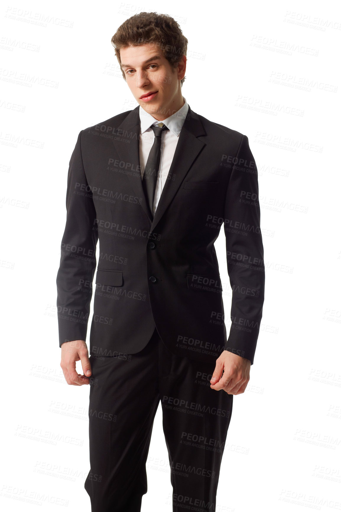 Buy stock photo A confident young man standing in a suit against a white background