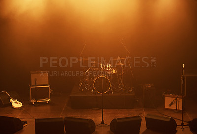 Buy stock photo A stage filled with musical equipment and speakers