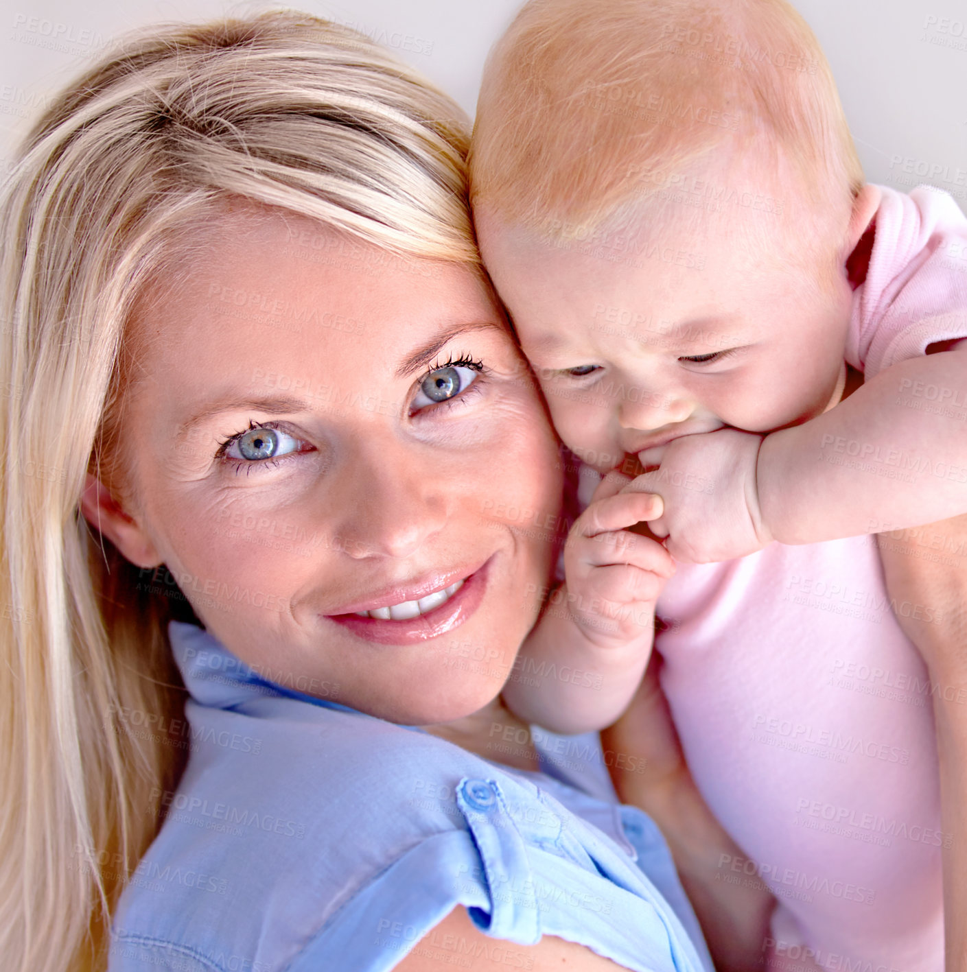 Buy stock photo Portrait, family and mother with a baby, love or nurture with happiness or home with wellness. Face, mama or infant with growth or development with kid or single parent with mommy or bonding together
