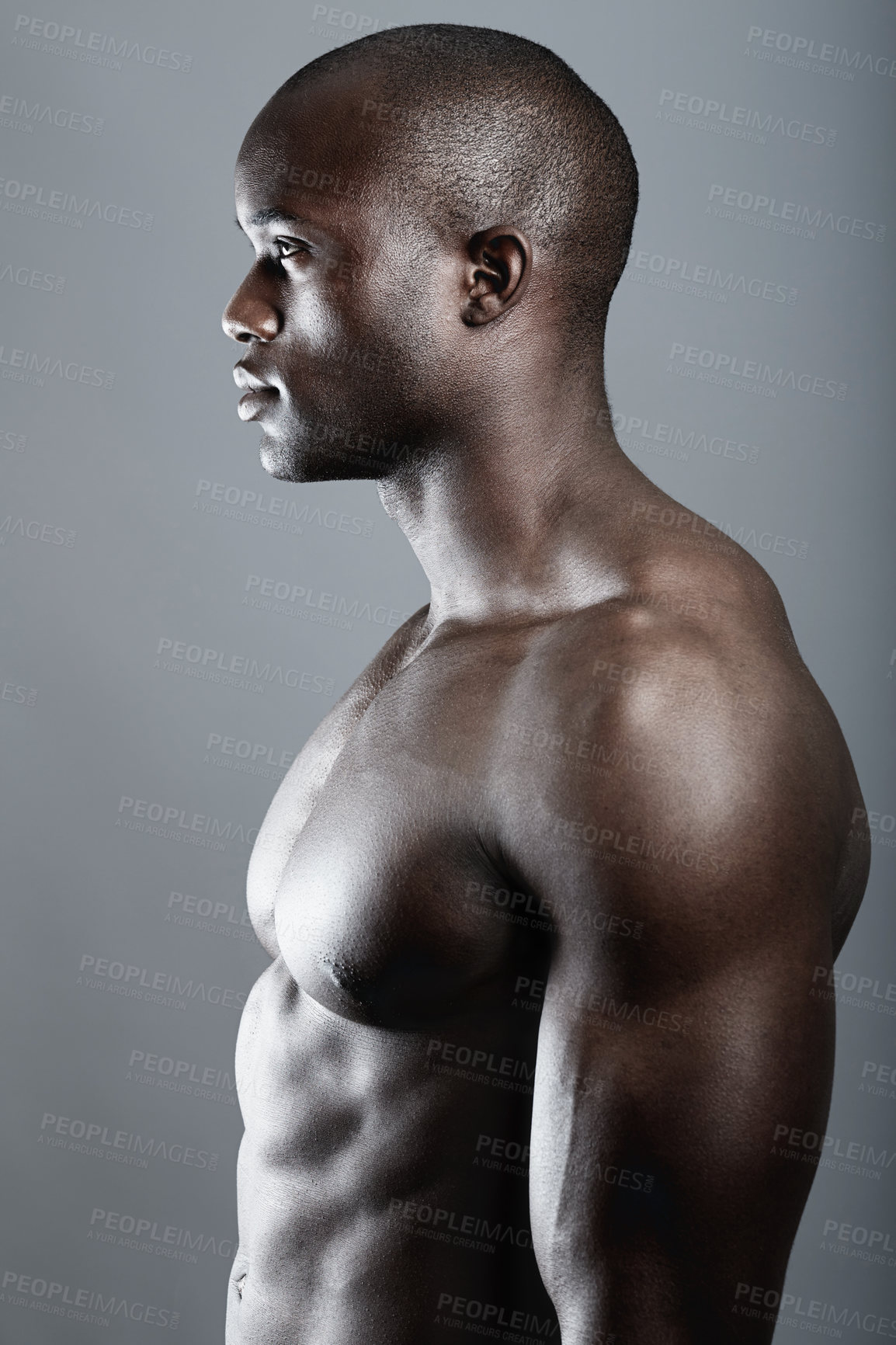Buy stock photo Studio shot of a bare-chested african american man
