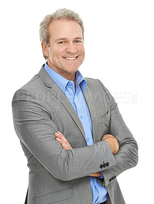 Buy stock photo Studio portrait 0f a positive-looking mature businessman isolated on white