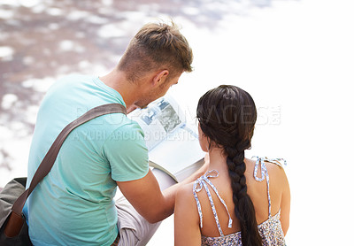 Buy stock photo Studying, university and students on steps with books on campus for learning, knowledge and reading. Education, friends and man and woman with textbook for information, exam preparation and college