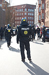 Watchful riot police