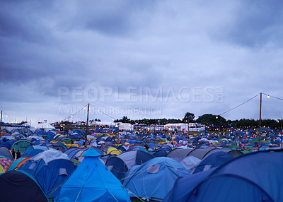 Buy stock photo Cropped shot of various tents set up at an outdoor festival