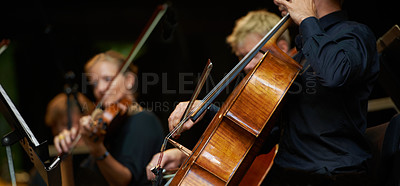 Buy stock photo Cropped shot of musicians during an orchestral concert
