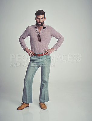 Buy stock photo Studio shot of a man in 70's style clothing