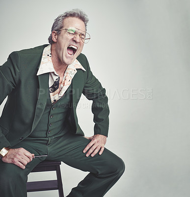 Buy stock photo A mid-adult shouting in the studio